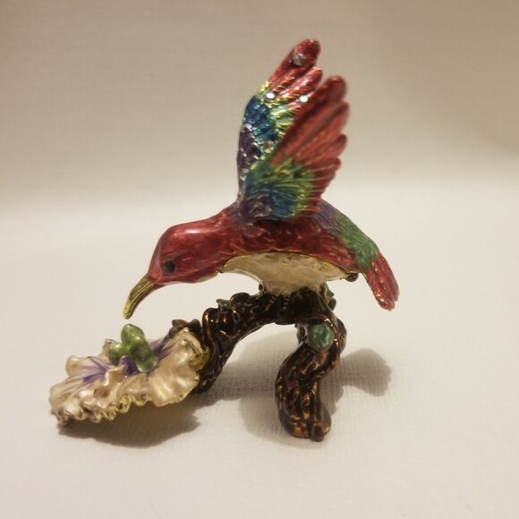 Swarovski-style bejeweled hummingbird-shaped trinket box - Picture 2 of 13
